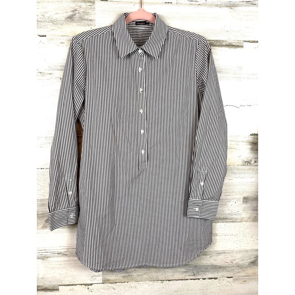 J. McLaughlin Womens S Brown White Stripe Popover Tunic Cotton Stretch
